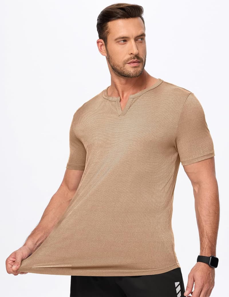 Men's Muscle V-Neck Ribbed Workout Tee Shirt