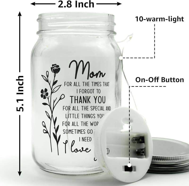 Mother's Day Mason Jar Night Light - Ideal Gift for Mom