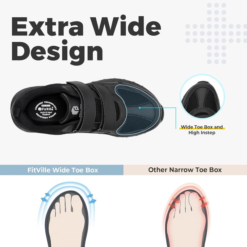 Men's Extra Wide Orthopedic Walking Shoes - Hook and Loop