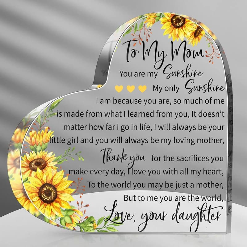 Mothers Day Acrylic Plaque Gift with Sunflower Design, 5.91