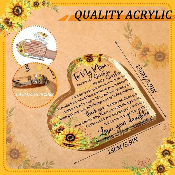 Mothers Day Acrylic Plaque Gift with Sunflower Design, 5.91