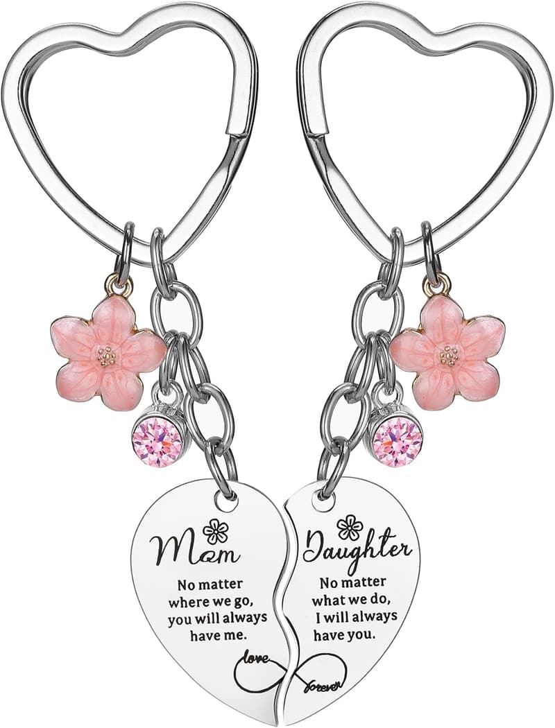 Mother's Day Heart Keyring Set for Mom and Daughter