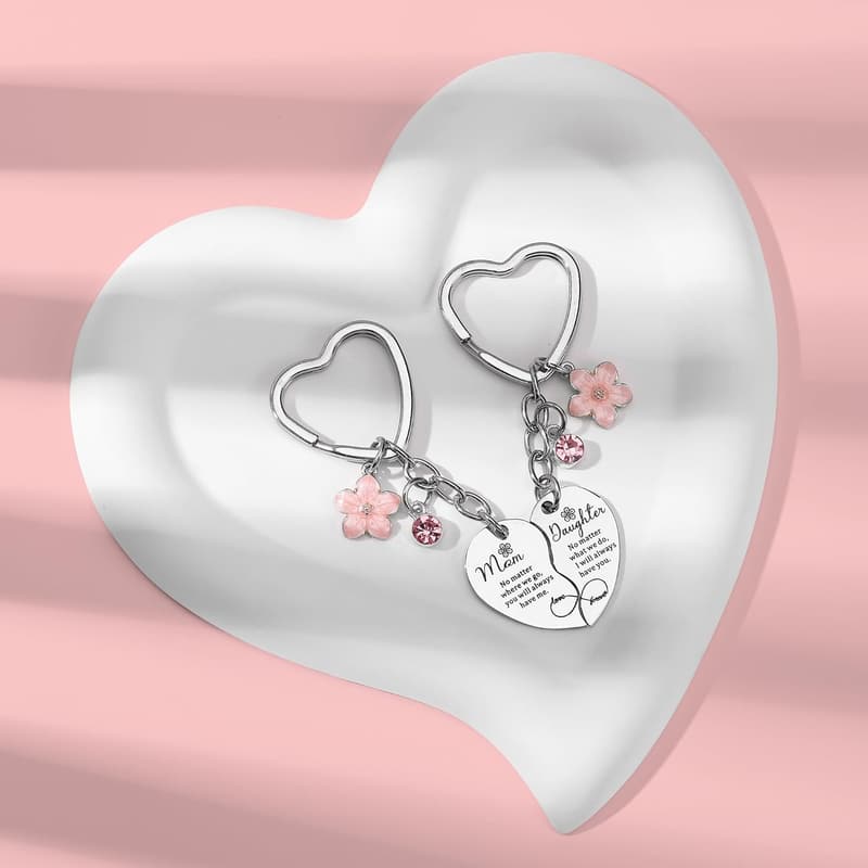 Mother's Day Heart Keyring Set for Mom and Daughter