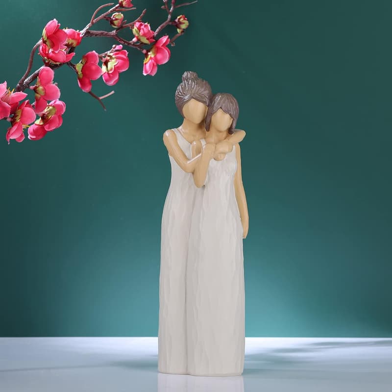 Hand-Painted Mother-Daughter Hugging Figurines for Mother's Day