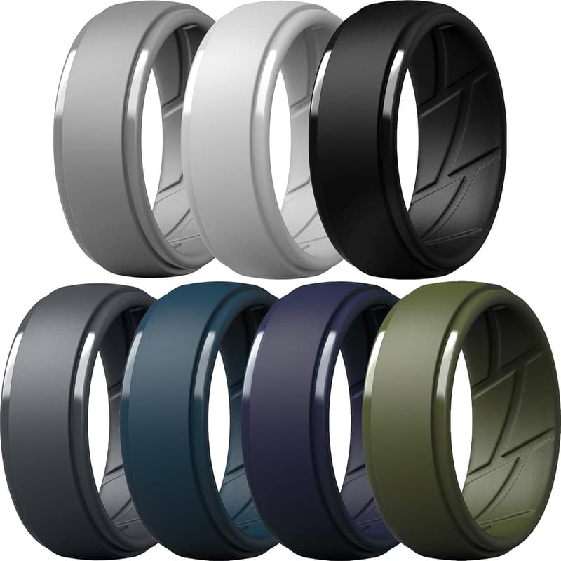 Men's 10mm Wide Breathable Silicone Rings - Multipack