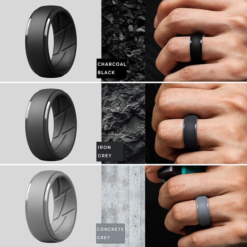 Men's 10mm Wide Silicone Rings - Breathable Multipack