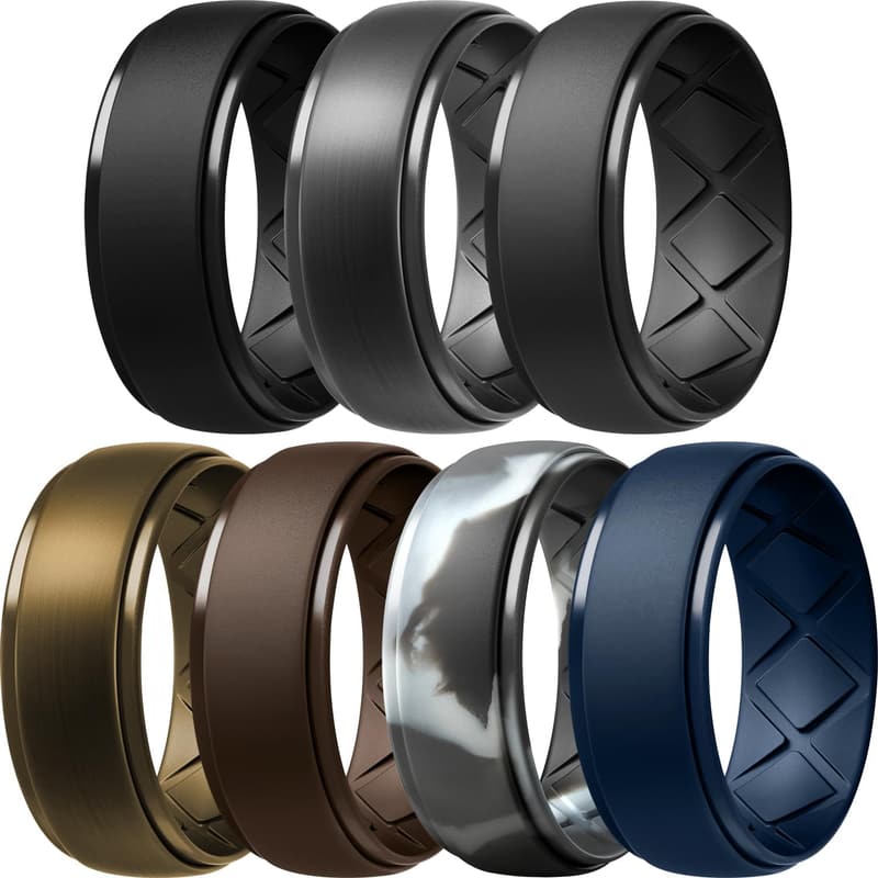 Ergonomic Silicone Wedding Bands for Men - Half Sizes, 10mm Wide