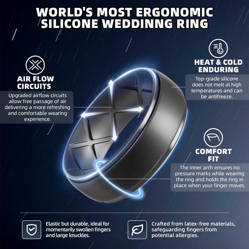 Ergonomic Silicone Wedding Bands for Men - Half Sizes, 10mm Wide