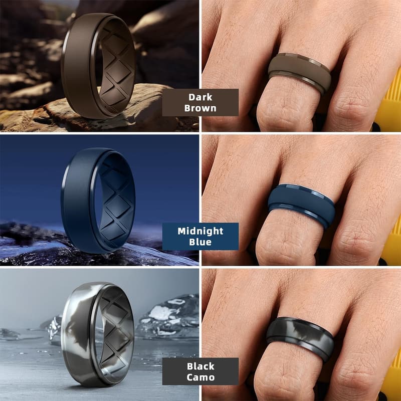 Ergonomic Silicone Wedding Bands for Men - Half Sizes, 10mm Wide