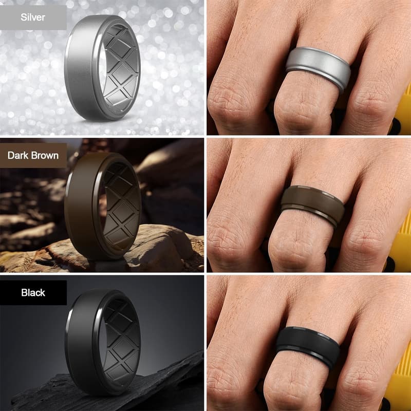 Men's 10mm Wide Silicone Wedding Rings - Comfort Fit Multipack
