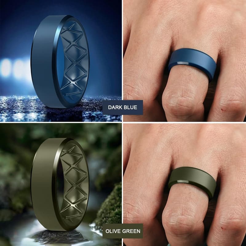Men's Ergonomic Silicone Wedding Band - 9mm Wide, Breathable Design