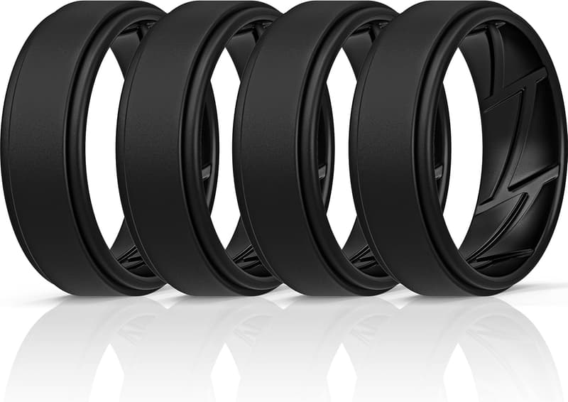 Men's Silicone Wedding Rings - Breathable & Sleek Design, 4-Pack
