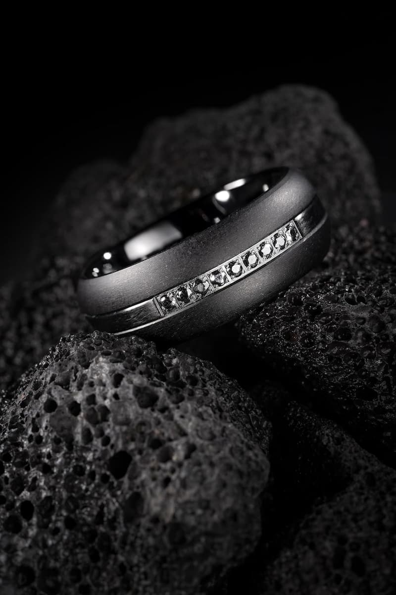 Men's Black Tungsten Wedding Band with CZ Moissanite Inlay, Sizes 6-16