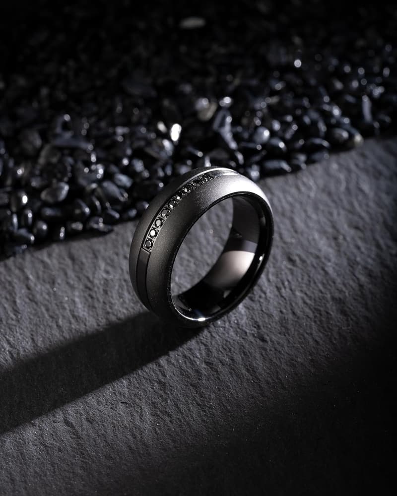 Men's Black Tungsten Wedding Band with CZ Moissanite Inlay, Sizes 6-16