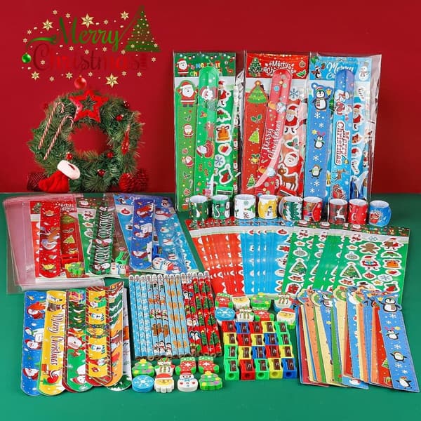 Christmas Party Favors 28-Pack with Pencils, Rulers, Stickers