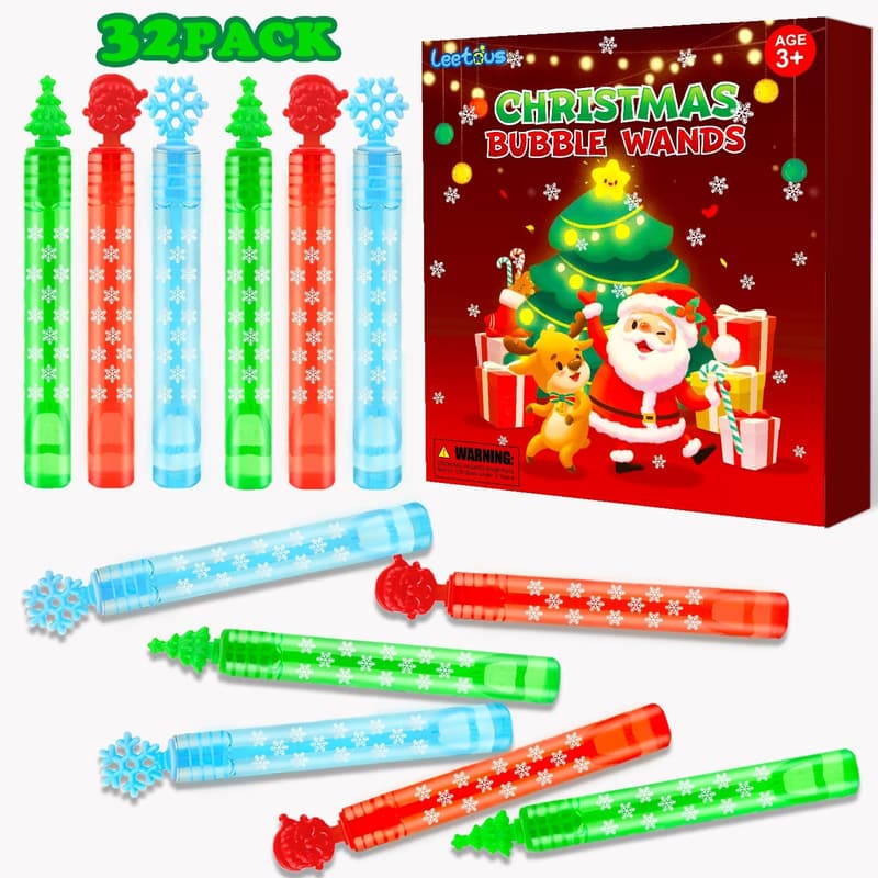 Christmas Mini Bubble Wands - 32 Pack Party Favors for Kids