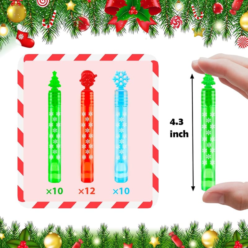 Christmas Mini Bubble Wands - 32 Pack Party Favors for Kids