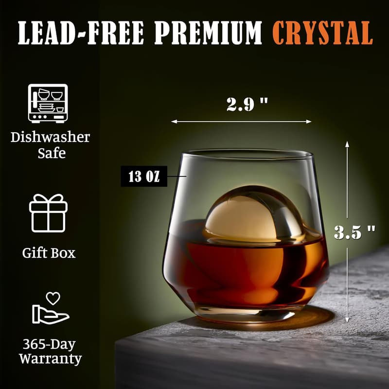 Whiskey Glass Set - 6 Non-Lead Crystal Glasses for Men