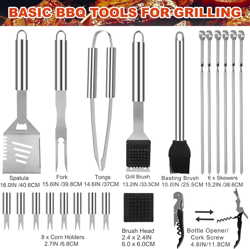Valentine's Day BBQ Grill Tools Set - 22-Piece Stainless Steel