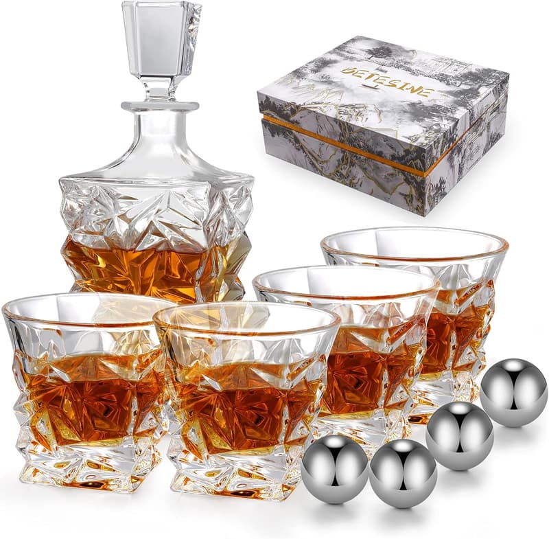 Whiskey Decanter Set for Men - Non-Lead Crystal Gift Boxed
