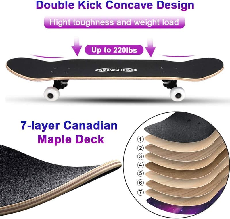 Complete Skateboard for Kids, 31-inch 7-Layer Maple Deck