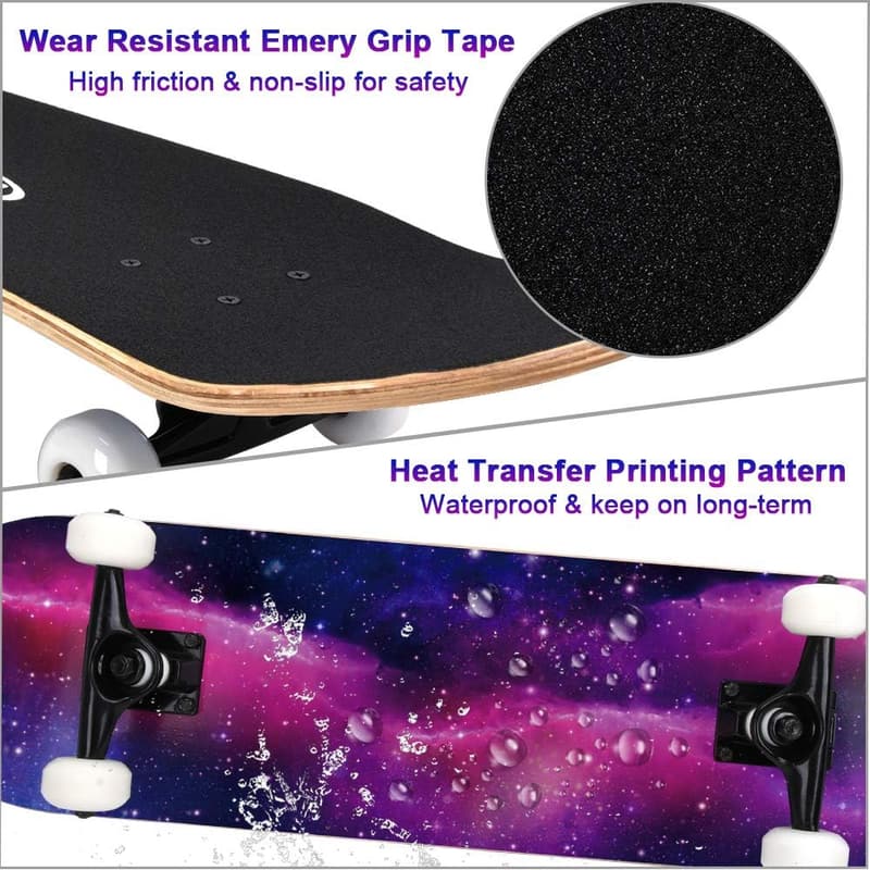 Complete Skateboard for Kids, 31-inch 7-Layer Maple Deck