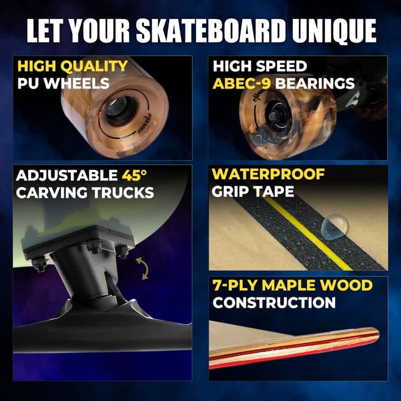 Pro Cruiser Skateboard for Kids & Teens - 7-Layer Maple Wood