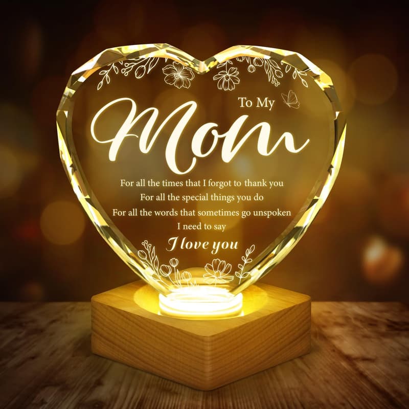 3D Engraved Crystal Lamp for Mom - Mother's Day Gift