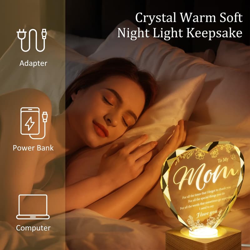 3D Engraved Crystal Lamp for Mom - Mother's Day Gift