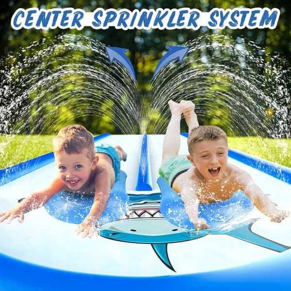 20FT Double Lane Slip Water Slide with Sprinkler and 2 Bodyboards