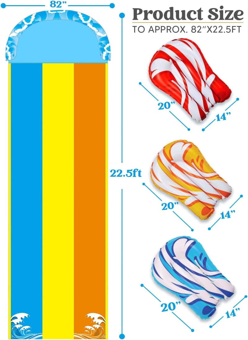 Heavy-Duty 22.5ft Lawn Water Slide with 3 Body Boards