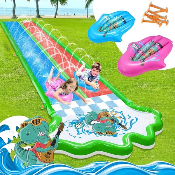20ft Heavy Duty Slip and Water Slide with 2 Bodyboards for Kids
