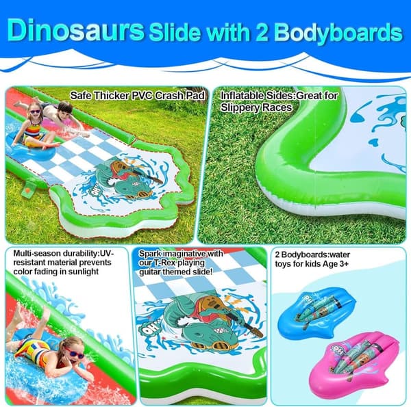 20ft Heavy Duty Slip and Water Slide with 2 Bodyboards for Kids
