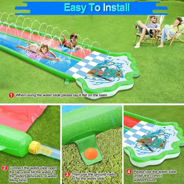 20ft Heavy Duty Slip and Water Slide with 2 Bodyboards for Kids