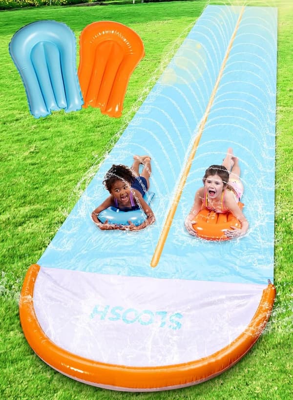 32.5ft Double Lane Water Slide with Inflatable Boards for Summer Fun