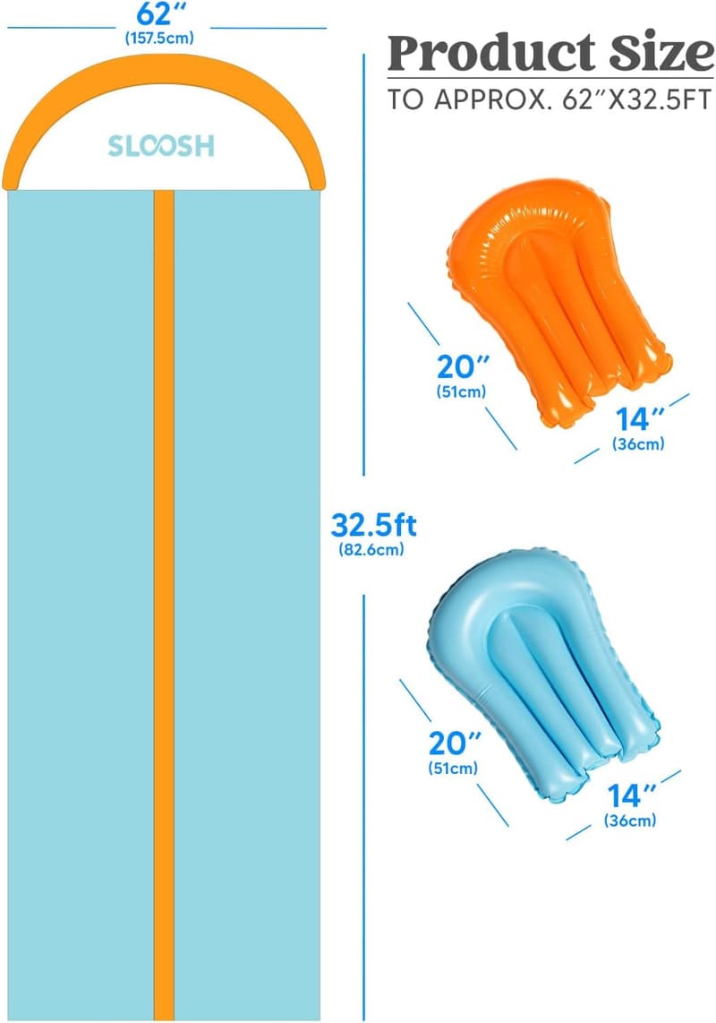 32.5ft Double Lane Water Slide with Inflatable Boards for Summer Fun