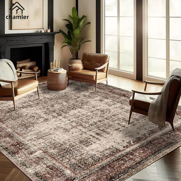 Boho Chic 9x12 Washable Area Rug for High Traffic Areas