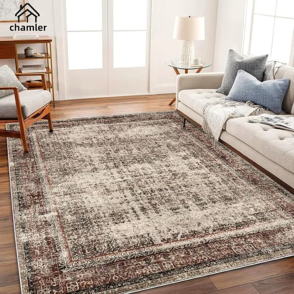 Boho Chic 9x12 Washable Area Rug for High Traffic Areas