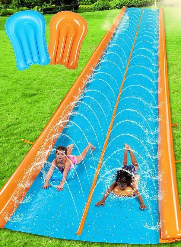 25ft Heavy Duty Double Lane Water Slide with Sprinkler