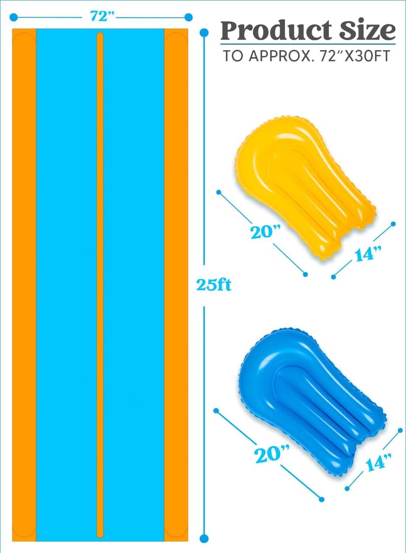 25ft Heavy Duty Double Lane Water Slide with Sprinkler
