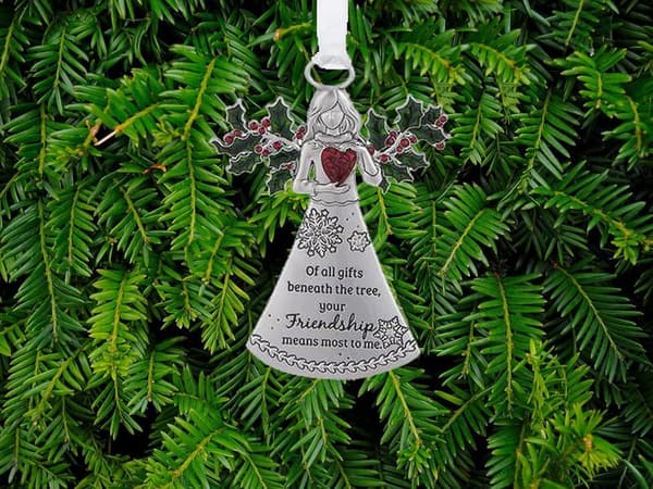 Friendship Ornament with Holly for Christmas, Gift in Red Box