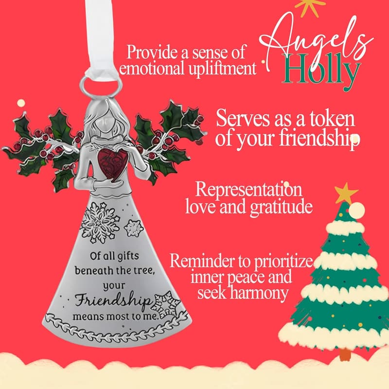 Friendship Ornament with Holly for Christmas, Gift in Red Box