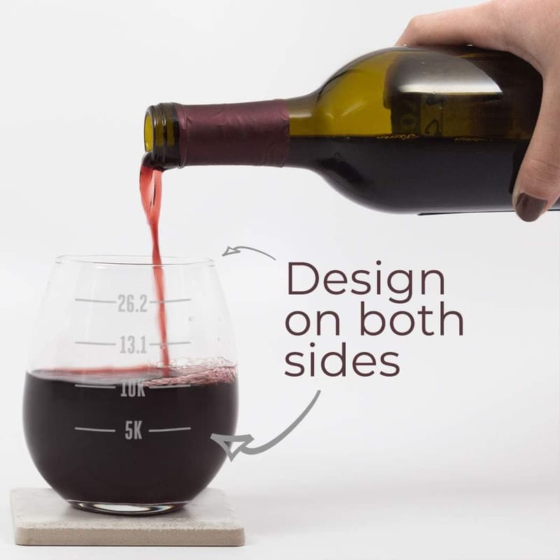 Running Stemless Wine Glass with Runner's Measurements