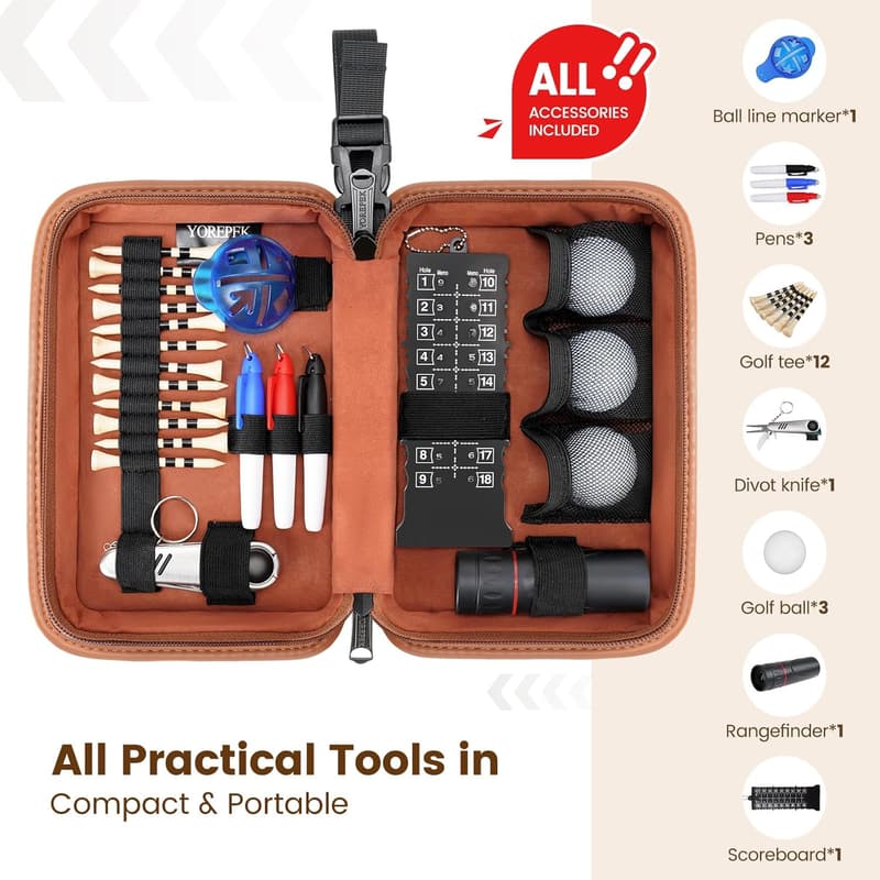 Golf Accessories Kit for Men with Leather Case & 工具