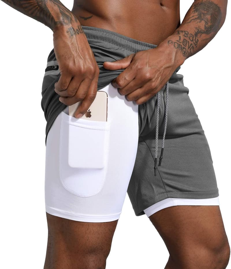 Men's Lightweight 2-in-1 Workout Shorts with Zipper Pockets