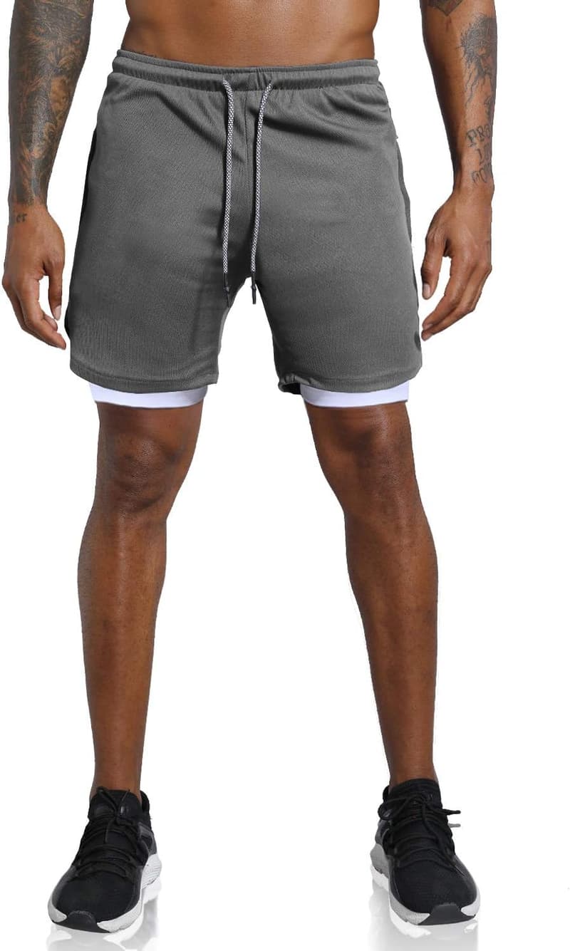 Men's Lightweight 2-in-1 Workout Shorts with Zipper Pockets