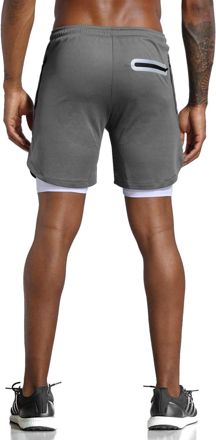 Men's Lightweight 2-in-1 Workout Shorts with Zipper Pockets