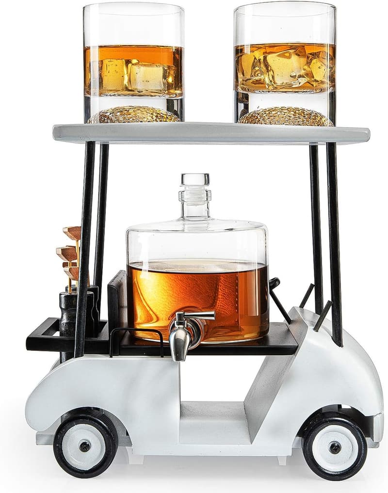Golf Gifts - Golf Cart Whiskey Decanter Set with 2 Glasses