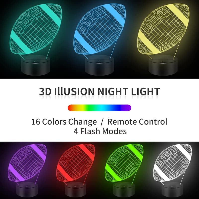 Football 3D Night Light - 16 Color Touch & Remote Control Illusion Lamp