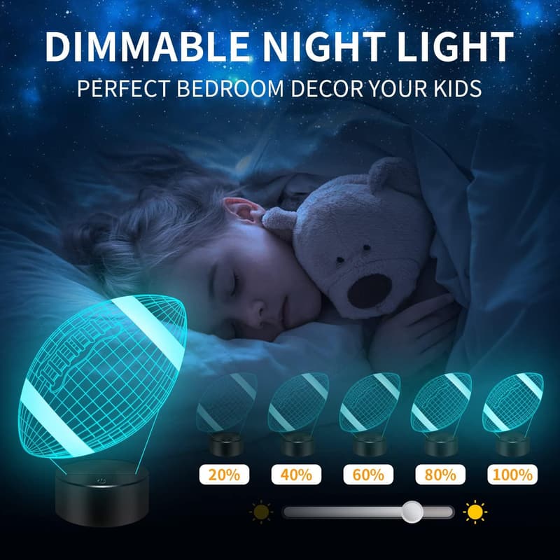 Football 3D Night Light - 16 Color Touch & Remote Control Illusion Lamp